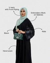 Black Embroidered Nida abaya